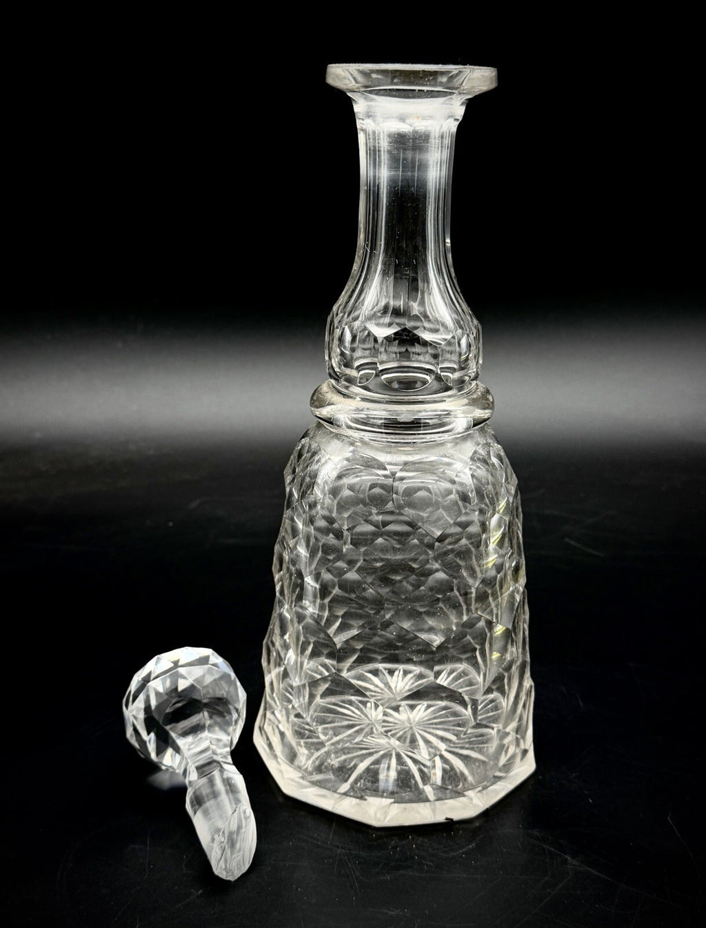 Antique Cut Glass Decanter Bottle Heavy Diamond Geometric Pattern As Is