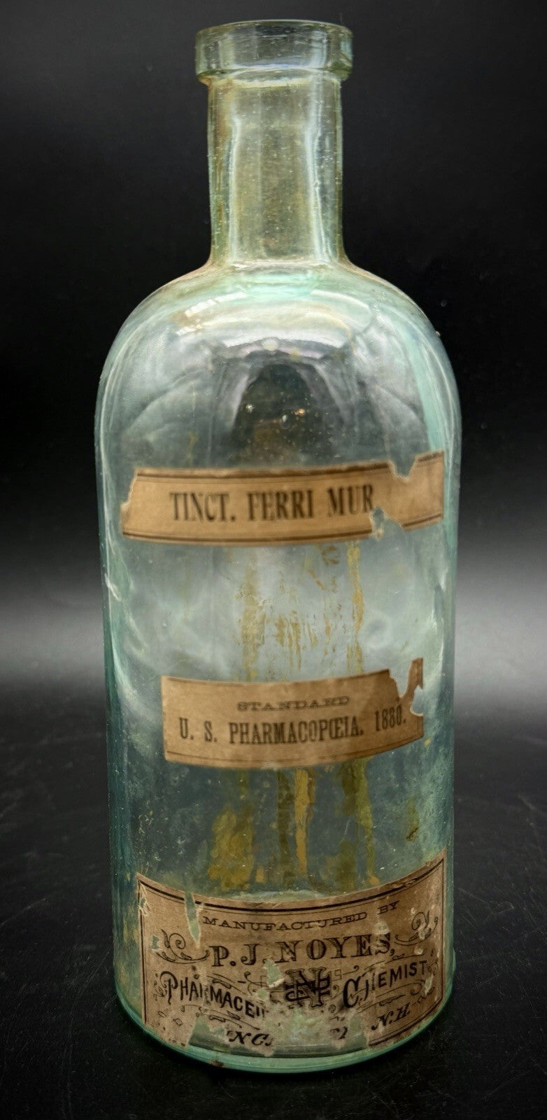 Antique PJ Noyes Pharmacy Bottle Tinct Ferri Mur 1880 NH Apothecary