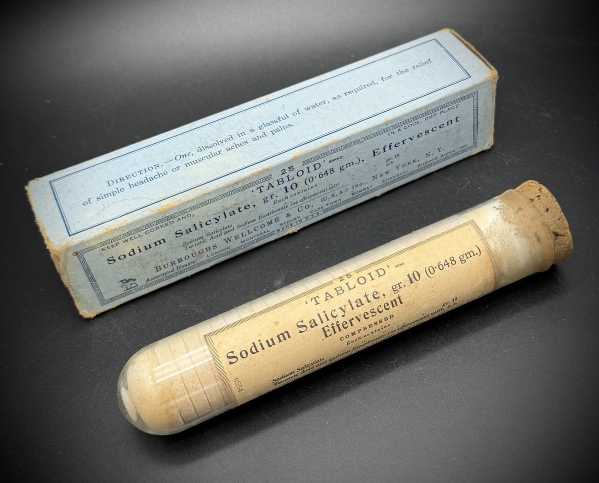 Burroughs Wellcome Co Sodium Salicylate Effervescent Tablets Antique Box Tube