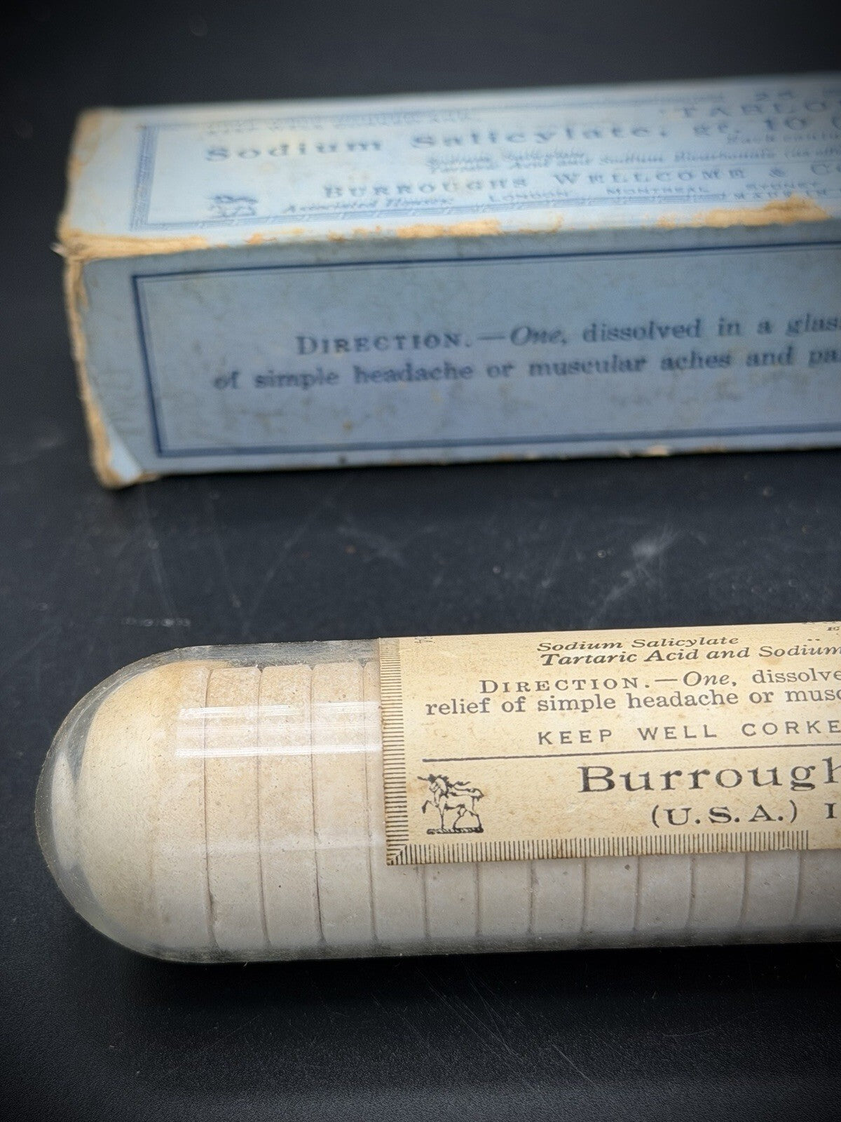 Burroughs Wellcome Co Sodium Salicylate Effervescent Tablets Antique Box Tube