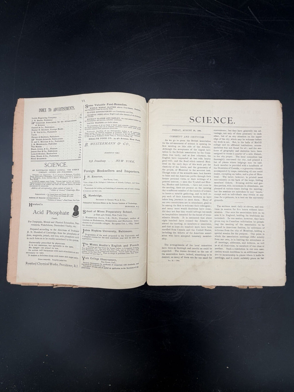 1884 Original Vintage Science Magazine - Vol. IV No. 82 - Historical Ephemera