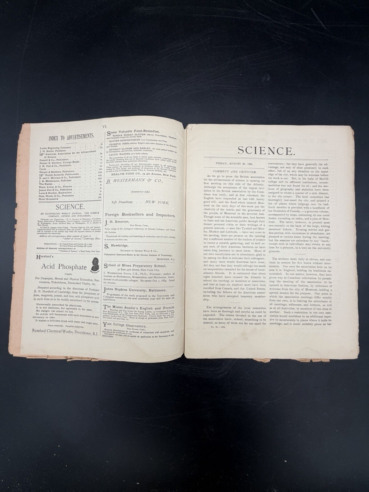 1884 Original Vintage Science Magazine - Vol. IV No. 82 - Historical Ephemera