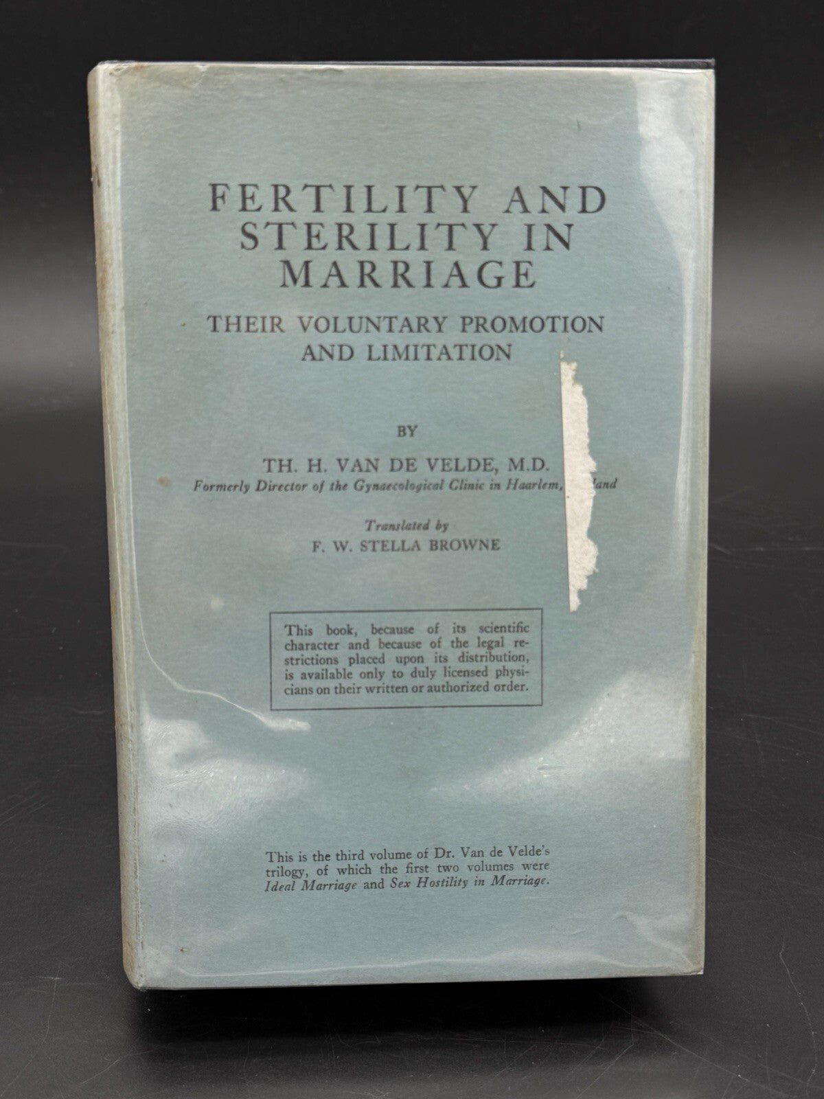 Antique Book 1931 Fertility and Sterility in Marriage by Th. H. Van de Velde M.D Medical Book