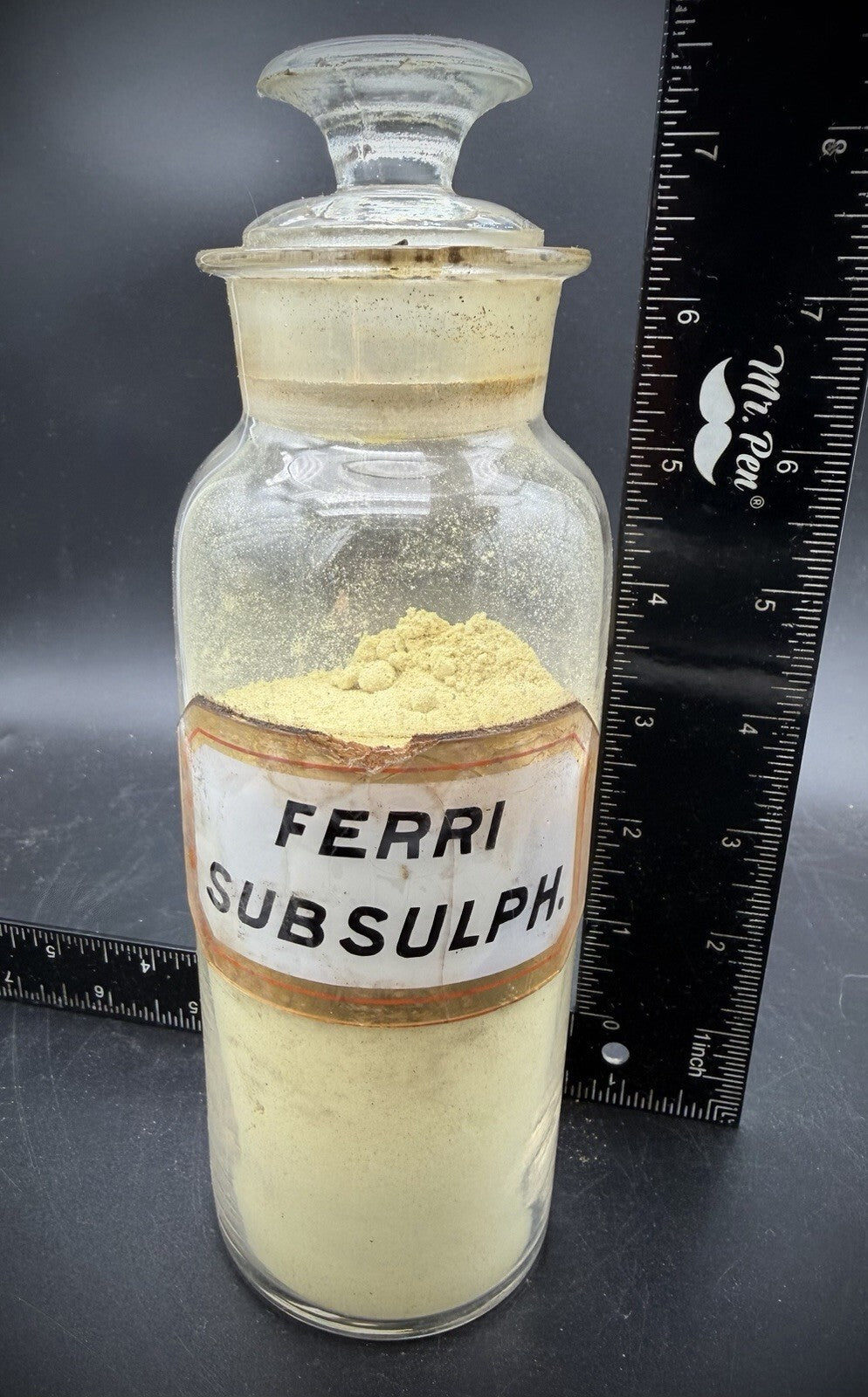 Antique Ferri Subsulph Apothecary Bottle Ground Stopper Powder Display Pharmacy