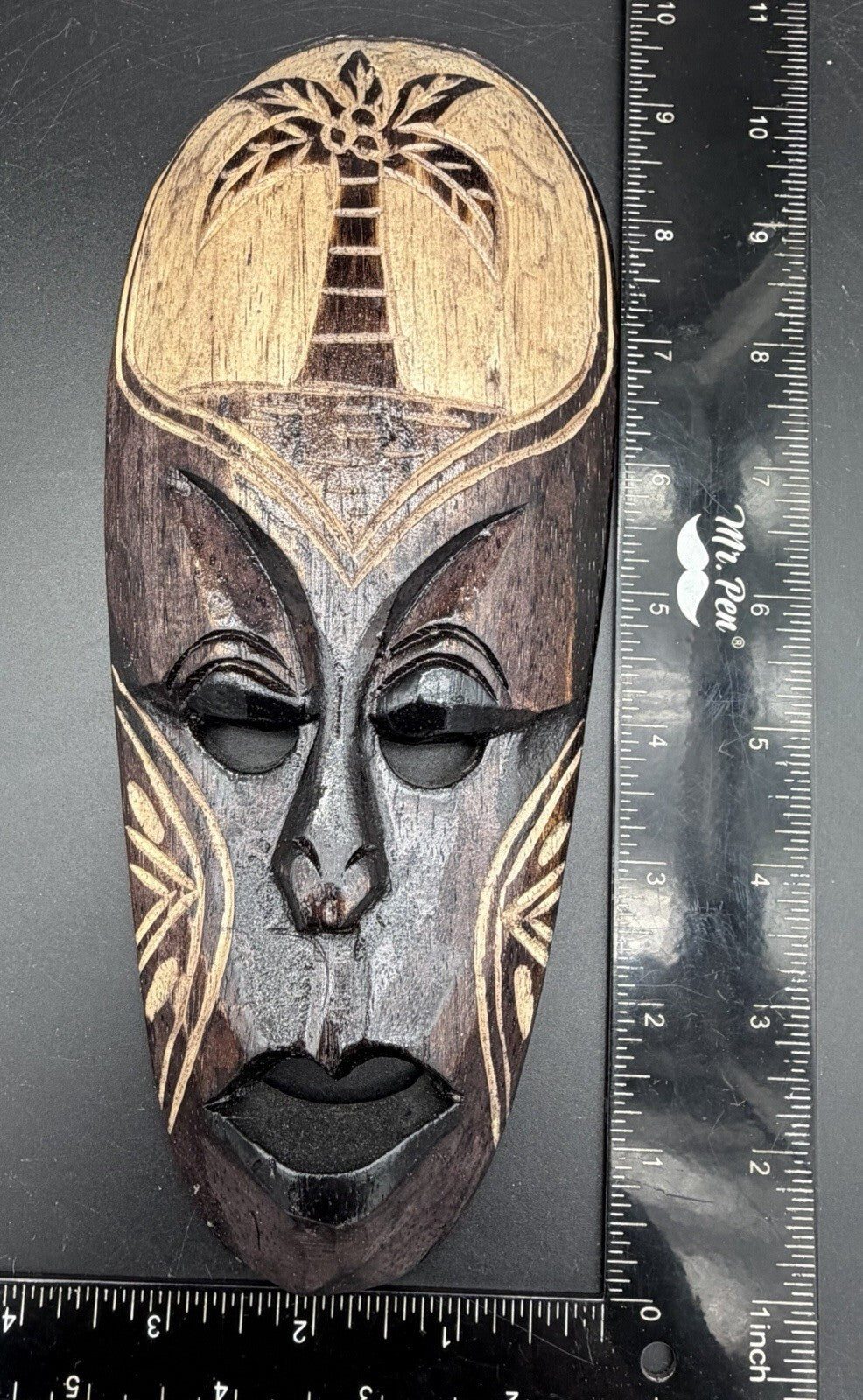 Hand Carved Wooden Tiki Wall Mask Palm Tree Island Tropical Beach Decor 10 Inch
