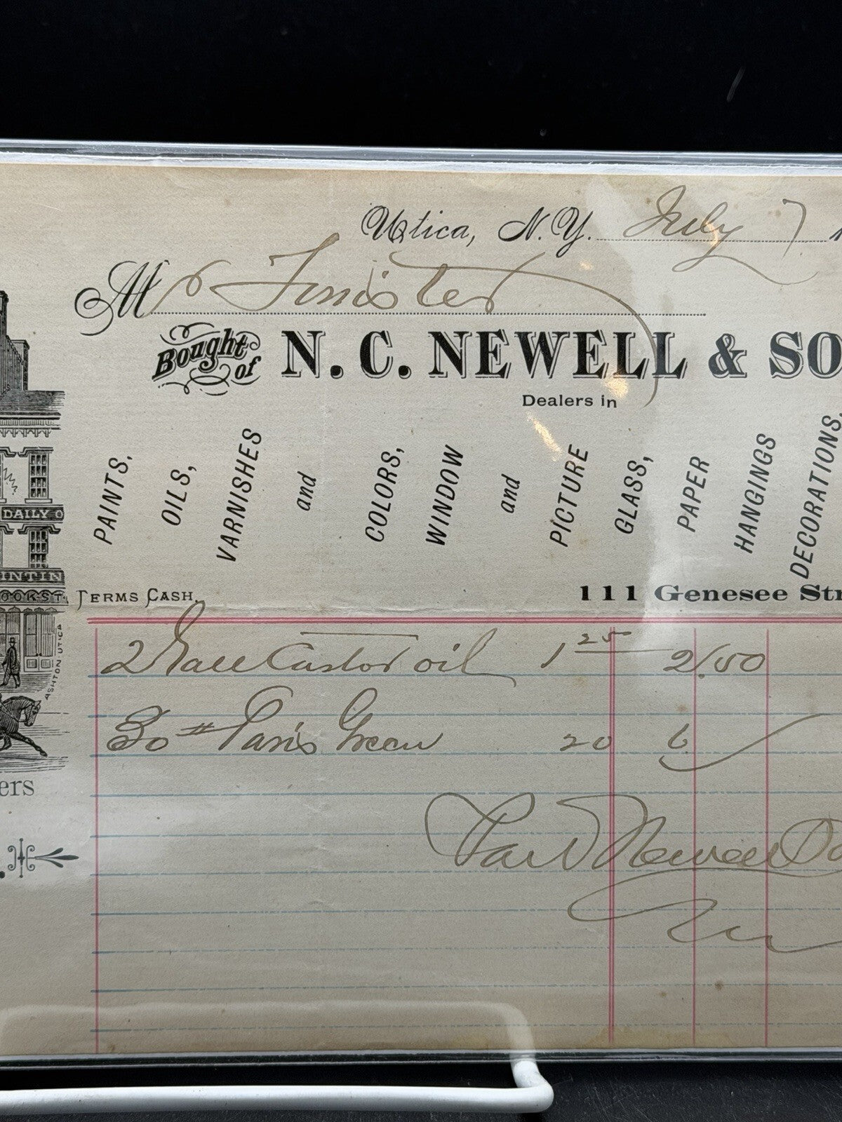 1879 N.C. Newell and Son Invoice – Utica NY Paint Glass Storefront Art Ephemera