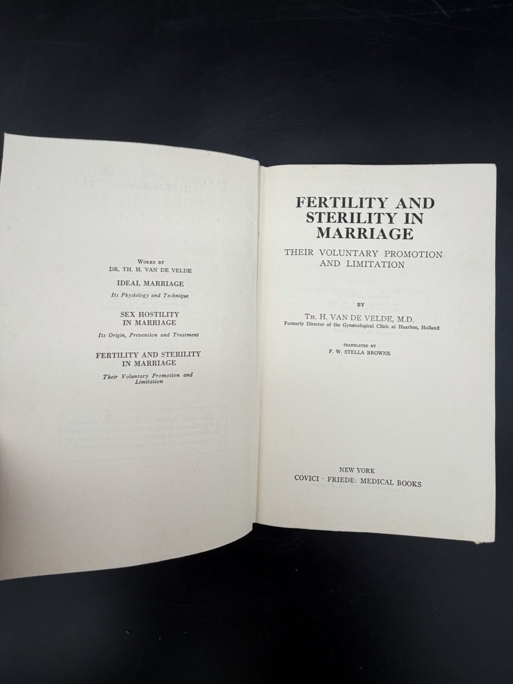 Antique Book 1931 Fertility and Sterility in Marriage by Th. H. Van de Velde M.D Medical Book
