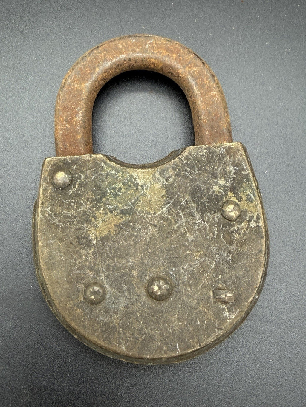 Vintage Antique Brass and Iron Padlock "E" Logo Heavy Duty Hardware Collectible