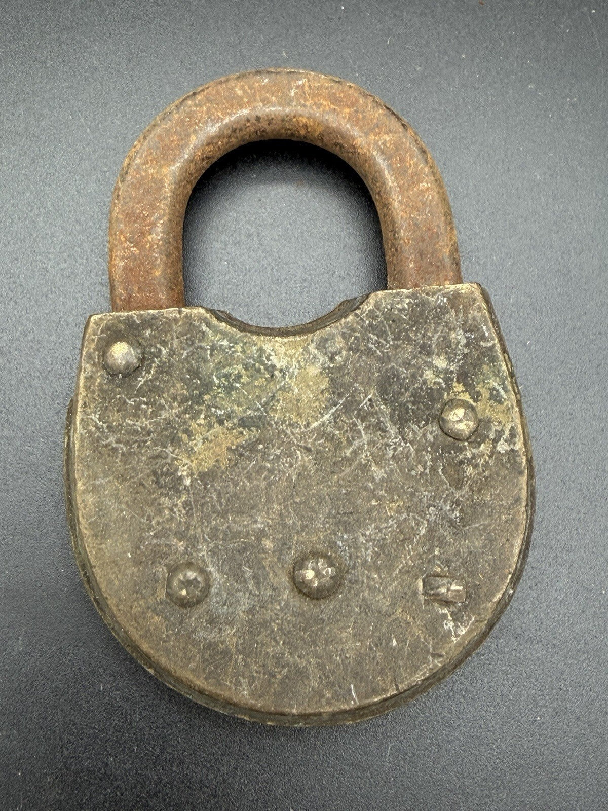 Vintage Antique Brass and Iron Padlock "E" Logo Heavy Duty Hardware Collectible