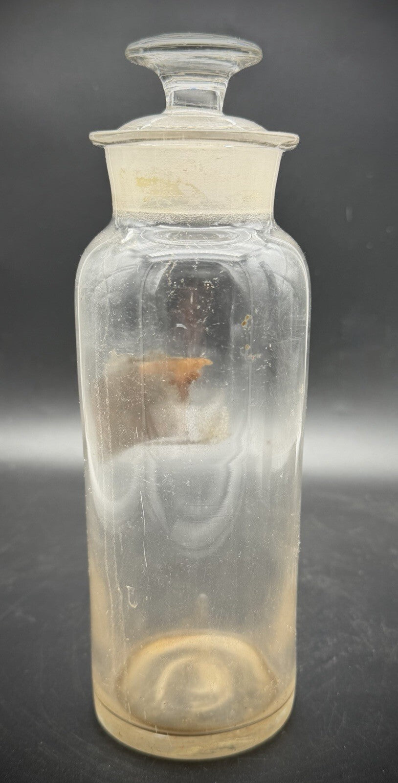 Antique Vintage Glass Apothecary Bottle "Arabic" Label w/ Ground Glass Stopper