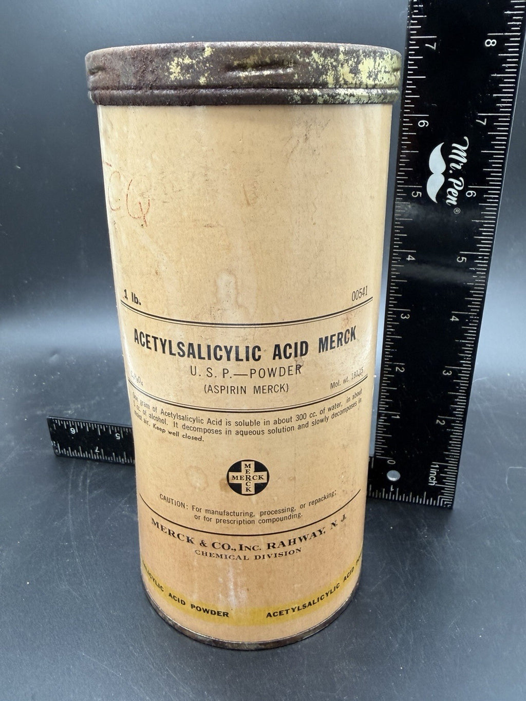 Vintage Apothecary Merck & Co. Acetylsalicylic Acid (Aspirin) 1 lb. Powder Tin