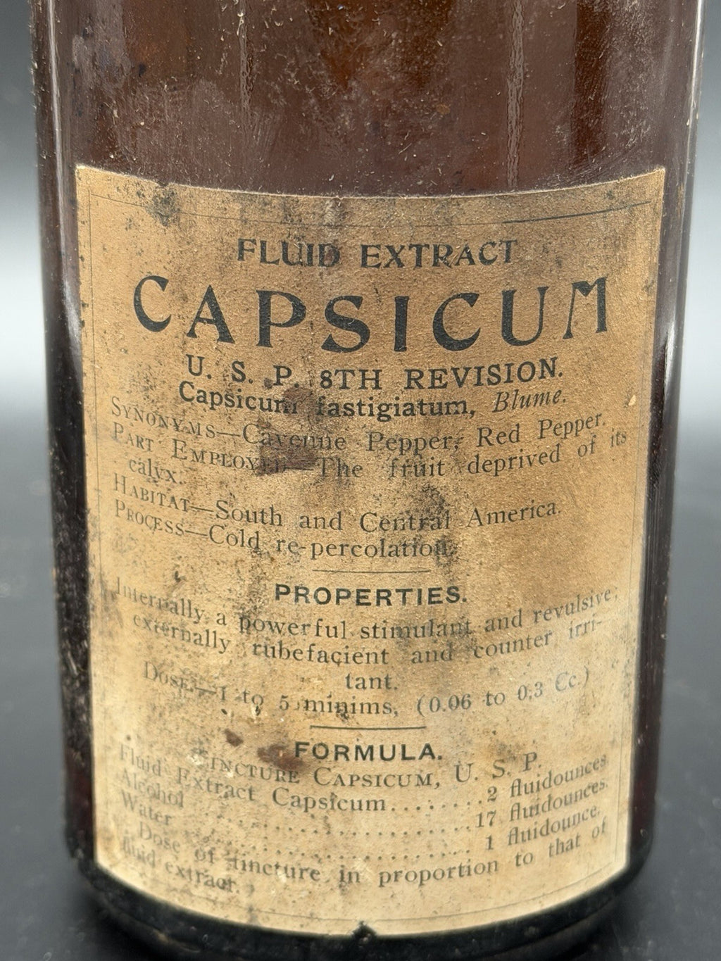 Antique F.A. Thompson Capsicum Amber Glass Apothecary Bottle Detroit Label