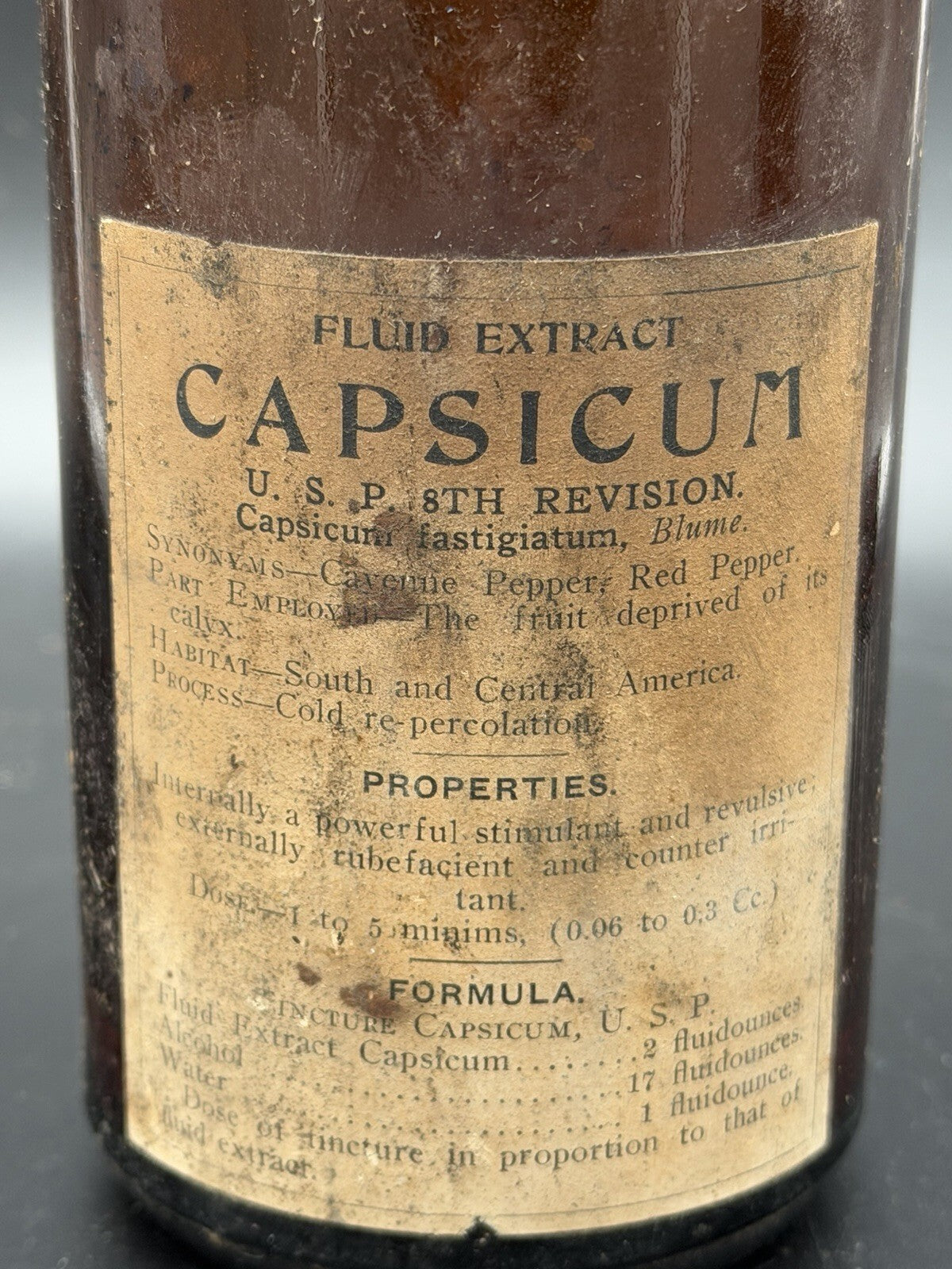 Antique F.A. Thompson Capsicum Amber Glass Apothecary Bottle Detroit Label