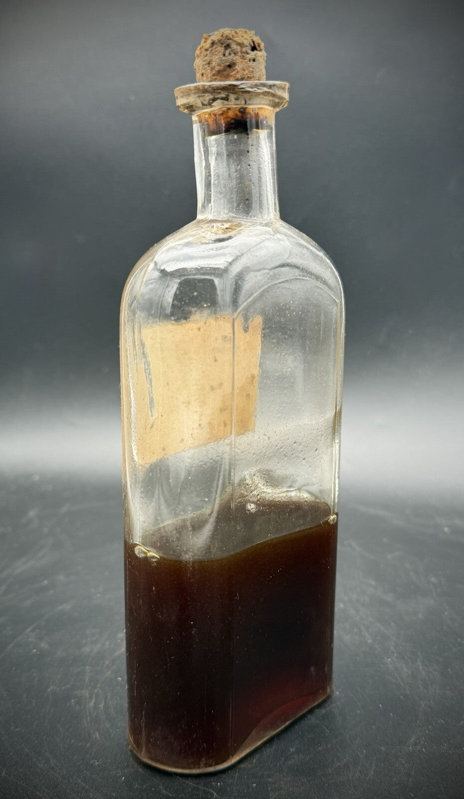 Antique 1800s Glass Apothecary Pharmacy Bottle Tilted Neck W/ Original Cork