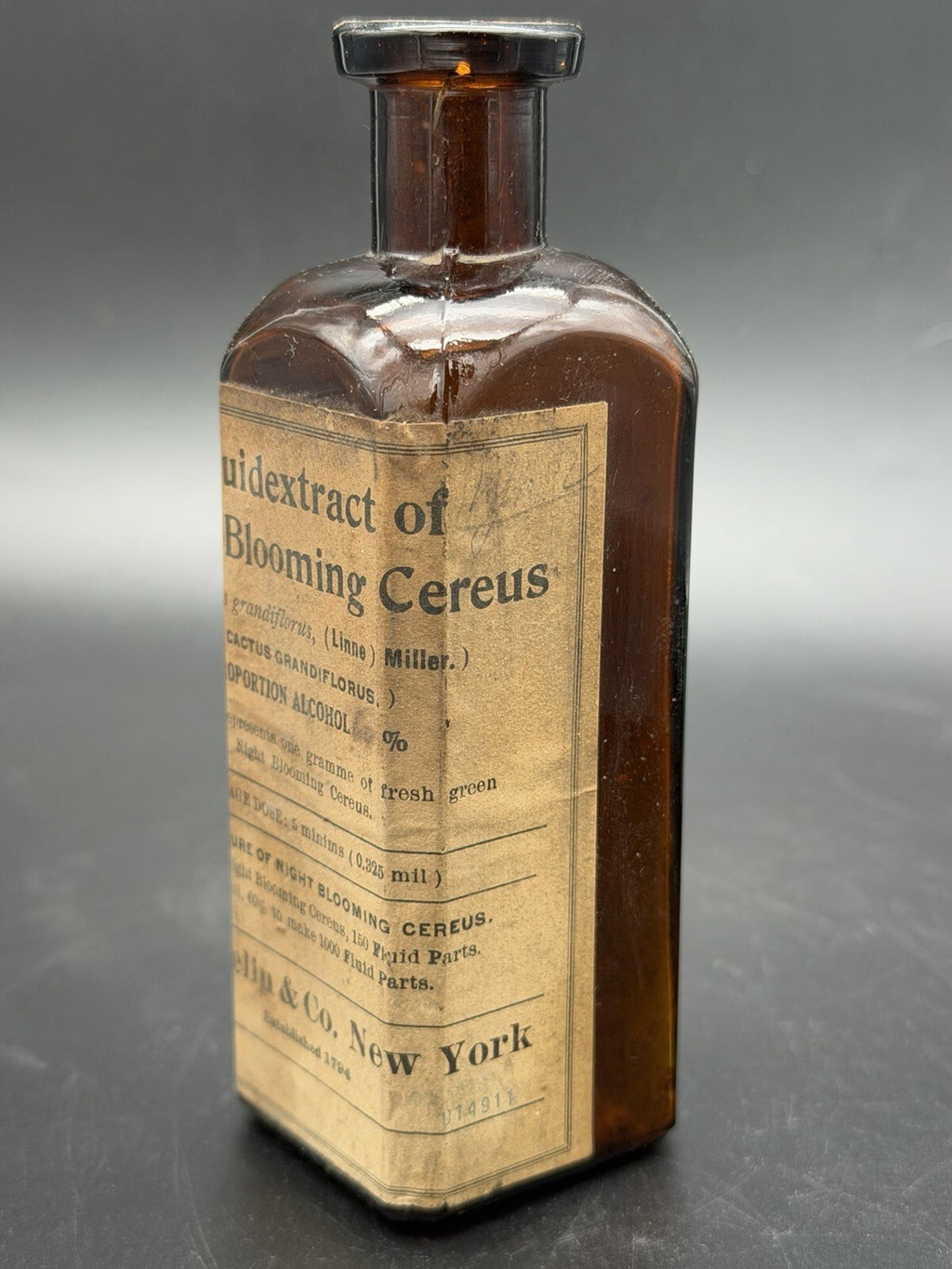 Antique Labeled Schieffelin Co Medicine Bottle Night Blooming Cereus Extract