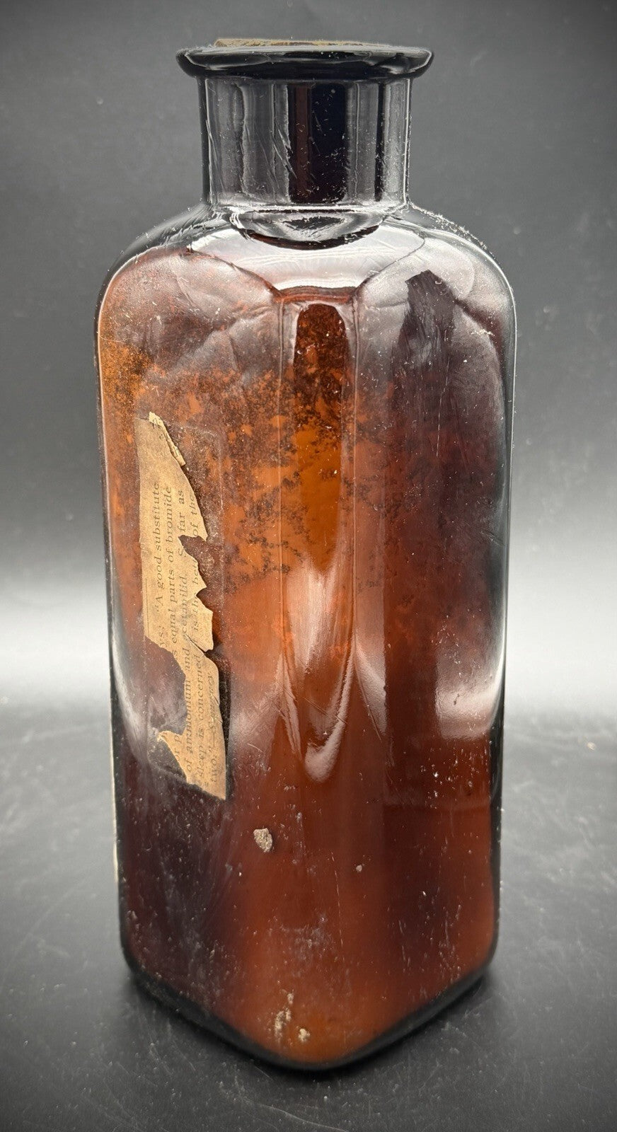 Antique Amber Glass Apothecary Medicine Bottle with Original Cork & Labels