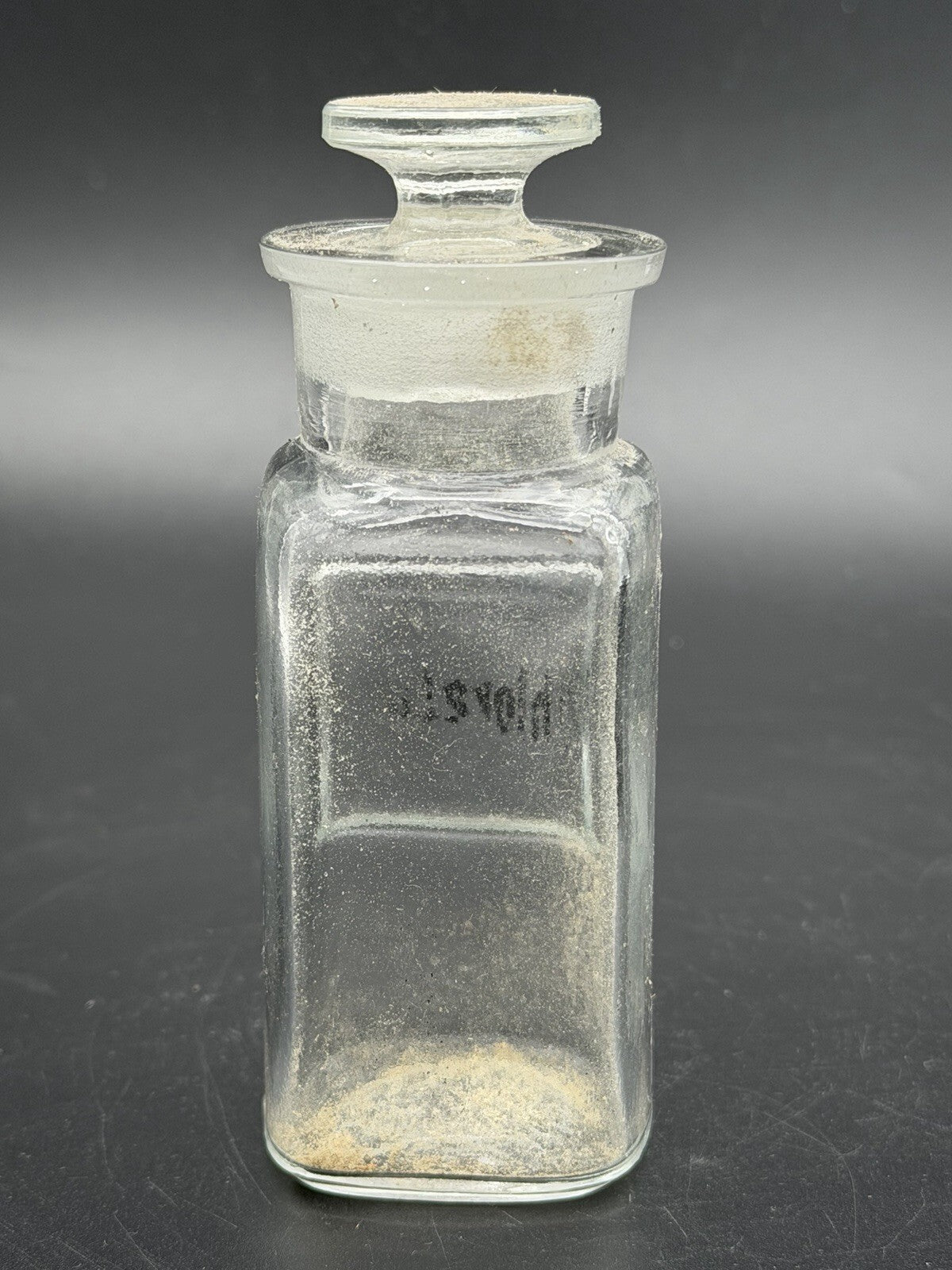 Antique Glass Apothecary Bottle Matching Ground Stopper Chlorate Label Vintage