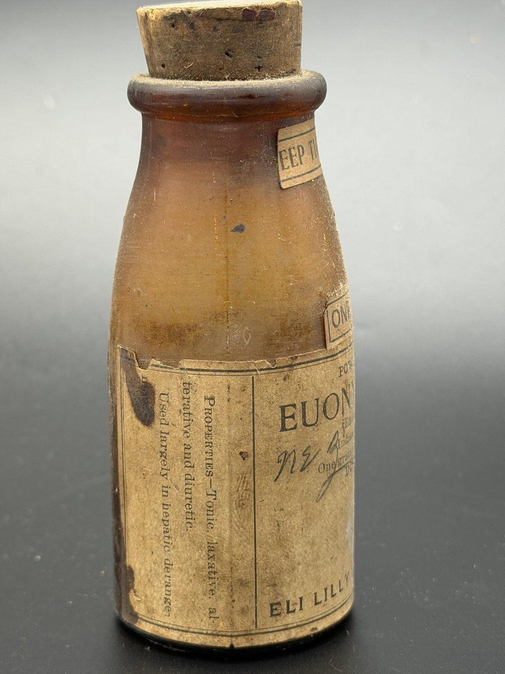 Antique Eli Lilly & Co. Amber Glass Pharmacy Bottle – Euonymus U.S.P. & Label