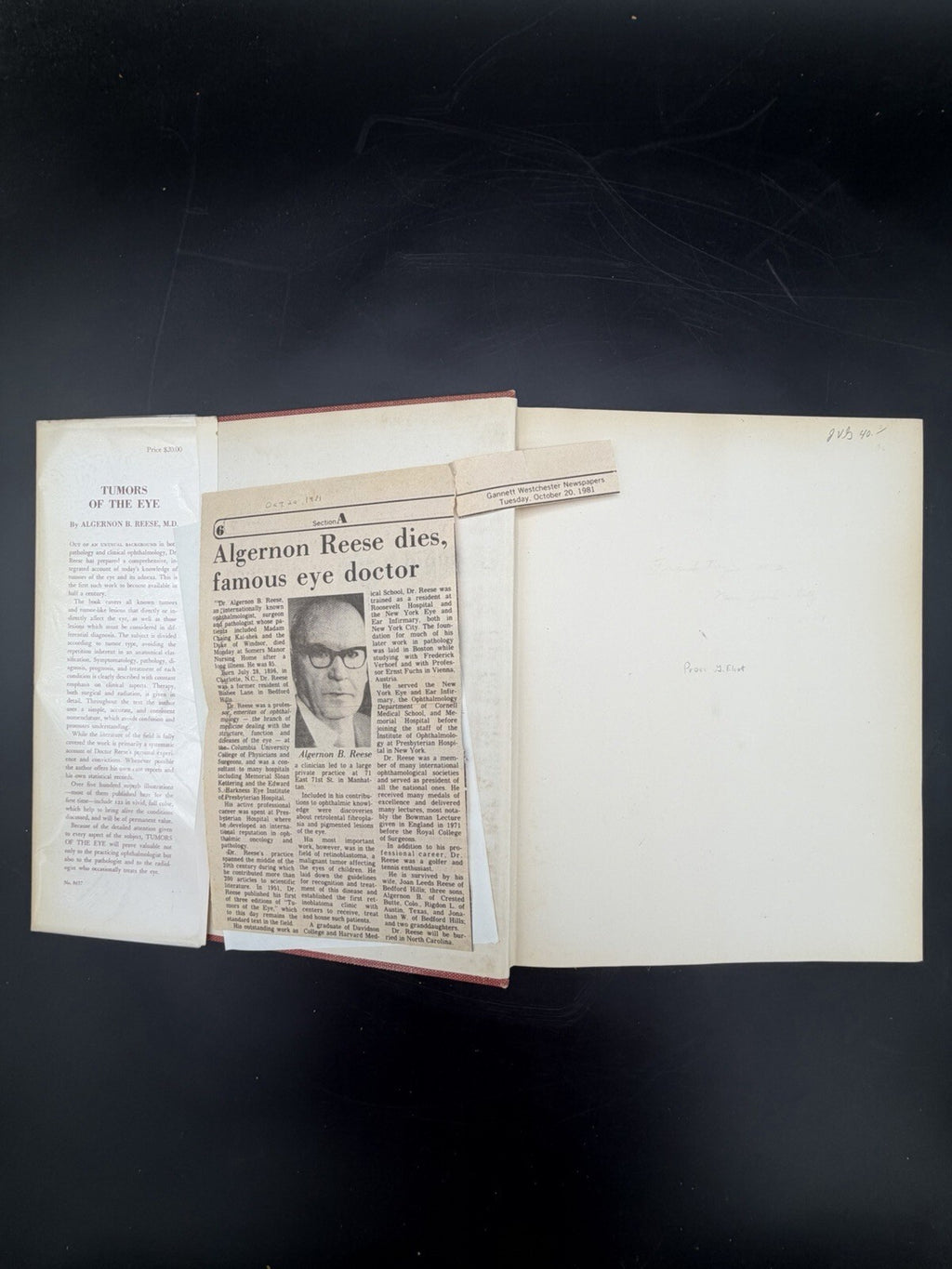 Vintage Book, 1951 Tumors of the Eye Algernon B Reese 1st Edition Dust Jacket Ephemera