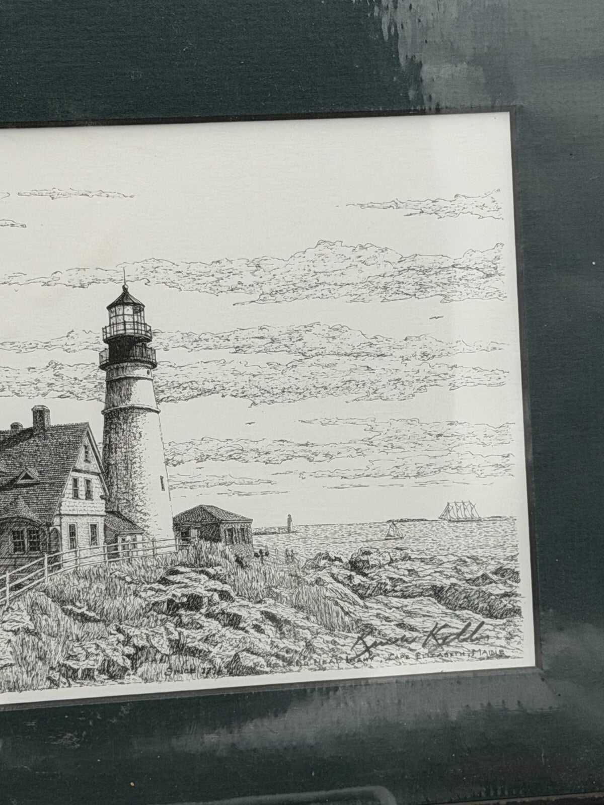 Portland Head Light Maine Pen & Ink Art Print Kurt W Kellar Matted