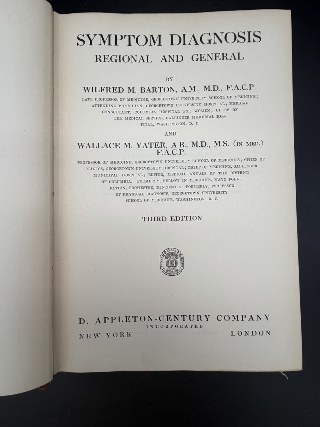 1936 Symptom Diagnosis Regional and General Barton Yater Third Edition Medical
