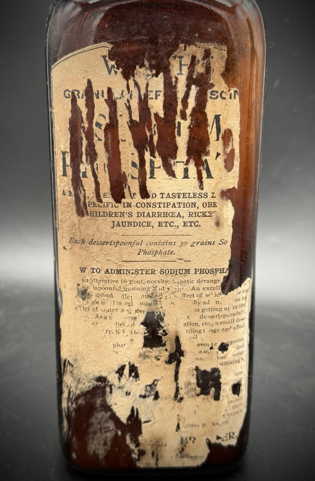 Antique Amber Glass Apothecary Medicine Bottle with Original Cork & Labels