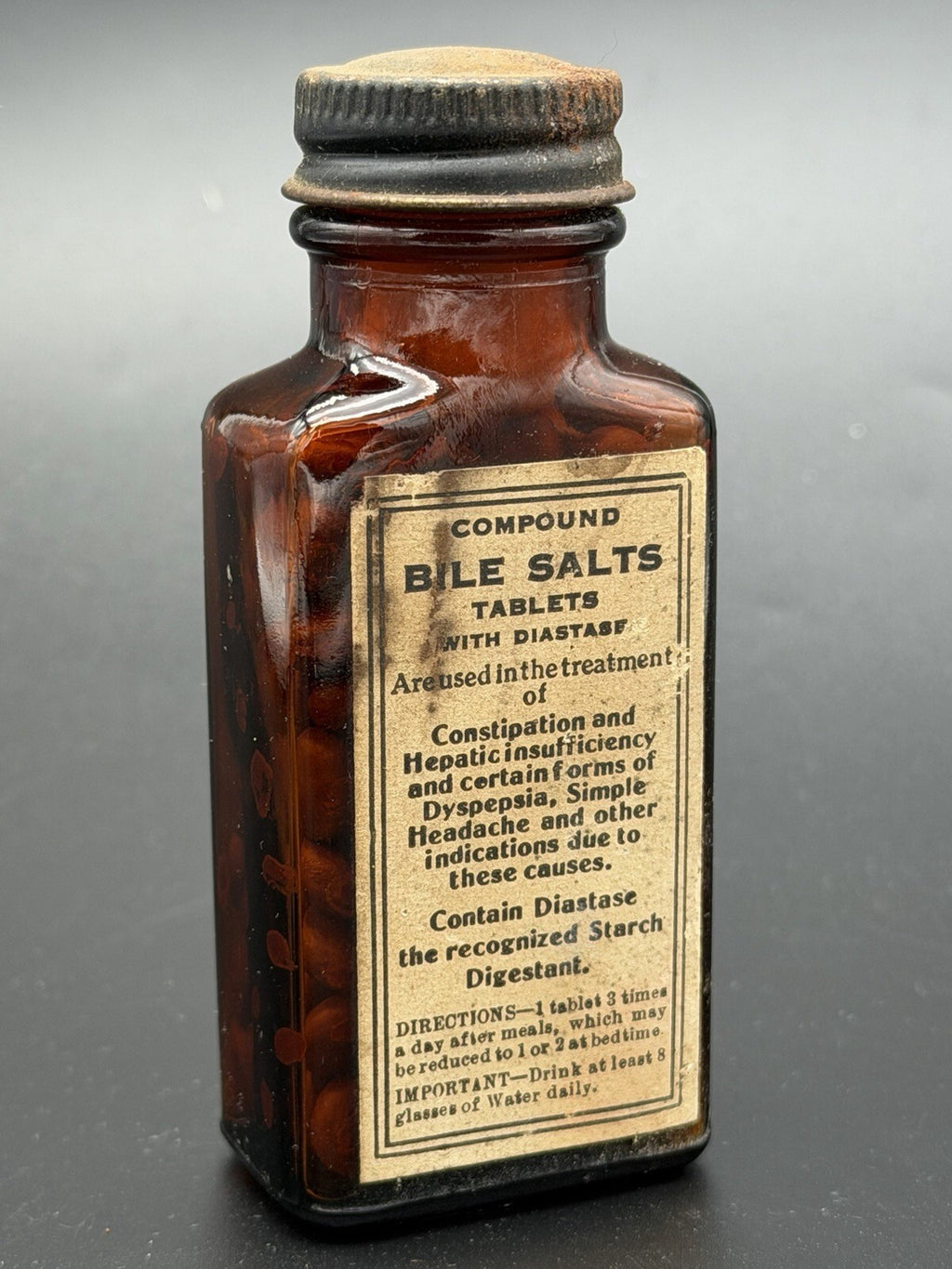 Vintage Brewer & Co Bile Salts Medicine Bottle Amber Glass Worcester Mass