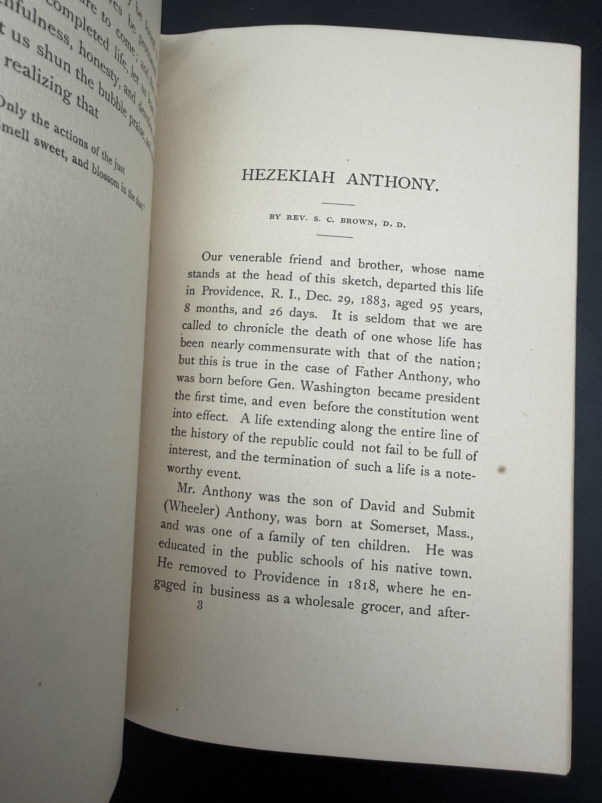 1883 Memorial Hezekiah Anthony Providence RI Photo Portrait Book Pamphlet