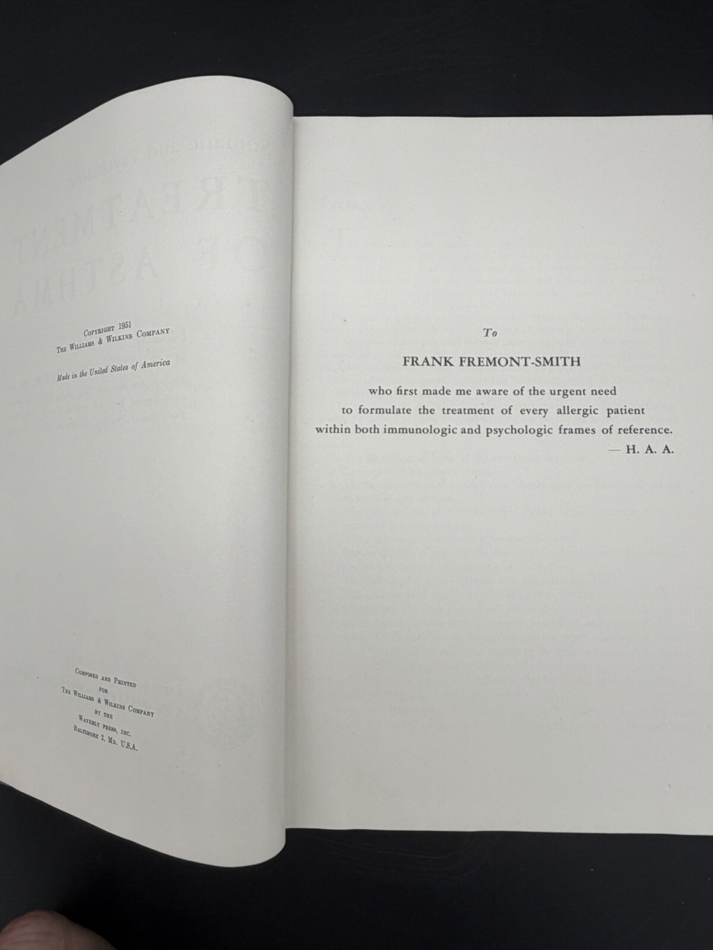 Somatic & Psychiatric Treatment of Asthma 1951 Harold A. Abramson Medical Book