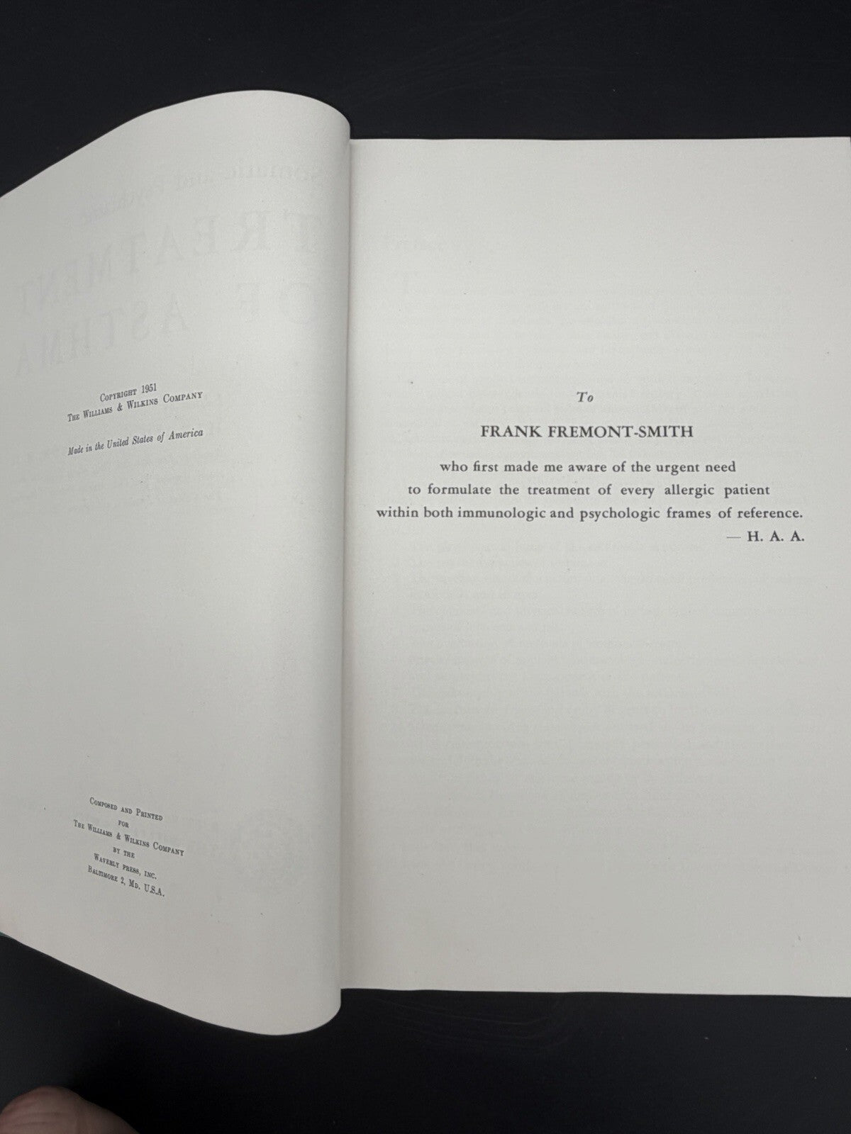 Somatic & Psychiatric Treatment of Asthma 1951 Harold A. Abramson Medical Book