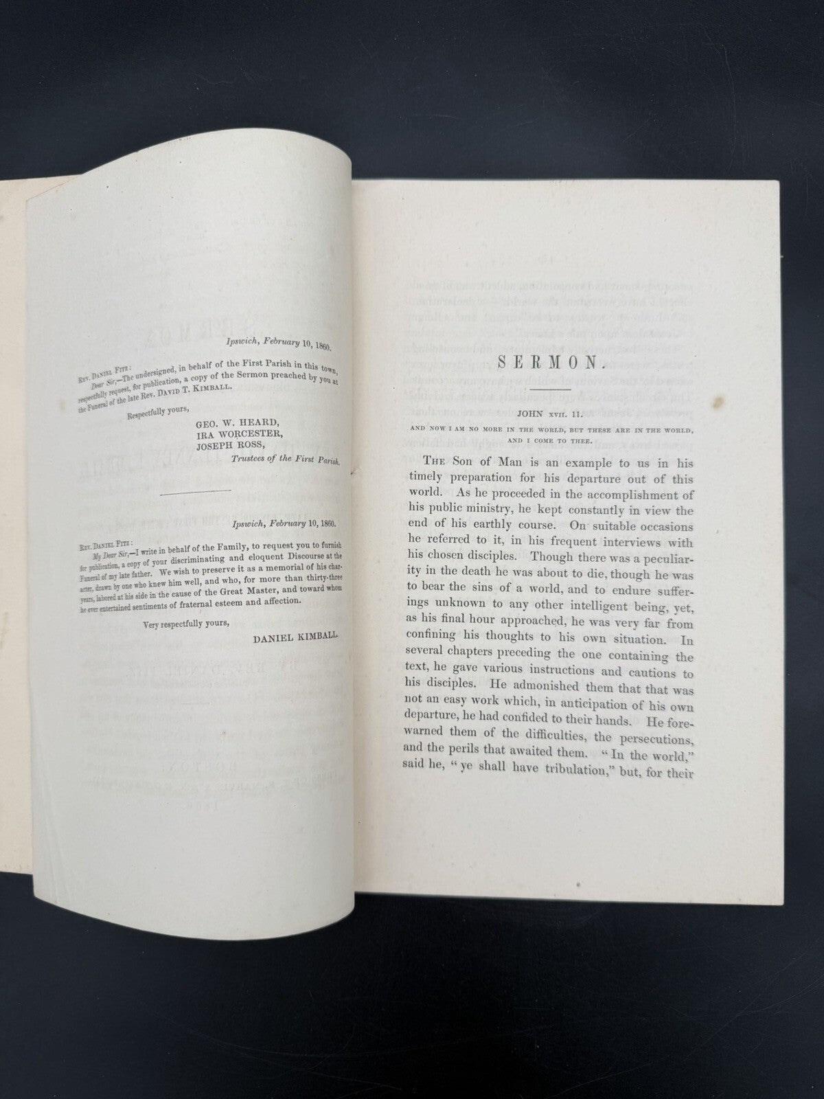 1860 Funeral Sermon Rev David Tenney Kimball Ipswich MA Daniel Fitz Paper Book