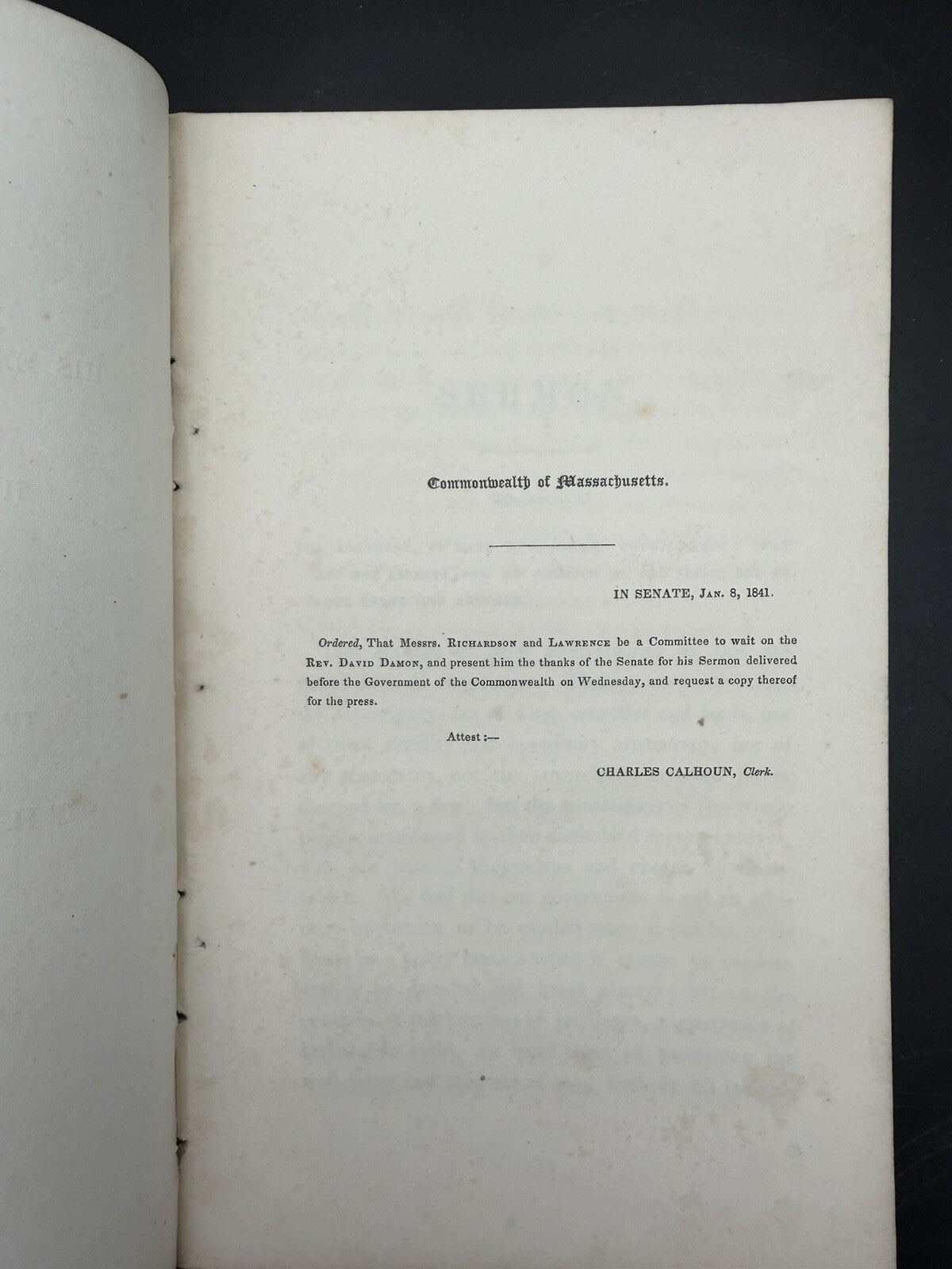 1841 Massachusetts Annual Election Sermon Pamphlet Rev David Damon Gov Morton