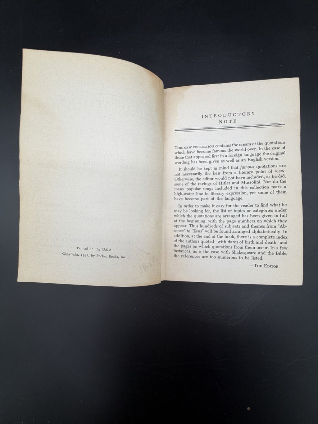 Vintage 1942 The Pocket Book Of Quotations Collector's Edition Henry Davidoff