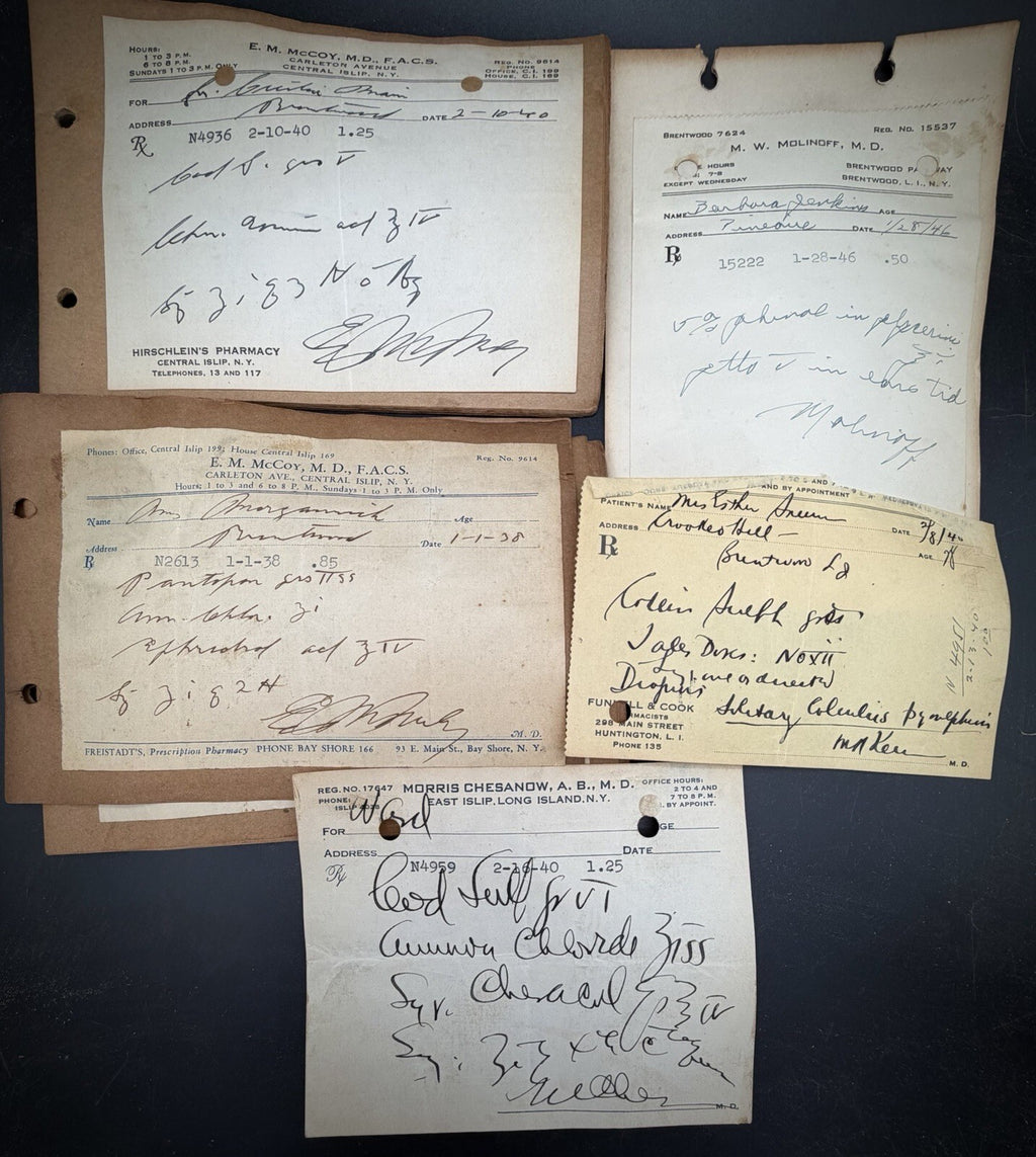 Lot Vintage 1930s-1940s Doctor Prescriptions Long Island NY Medical Ephemera Rx