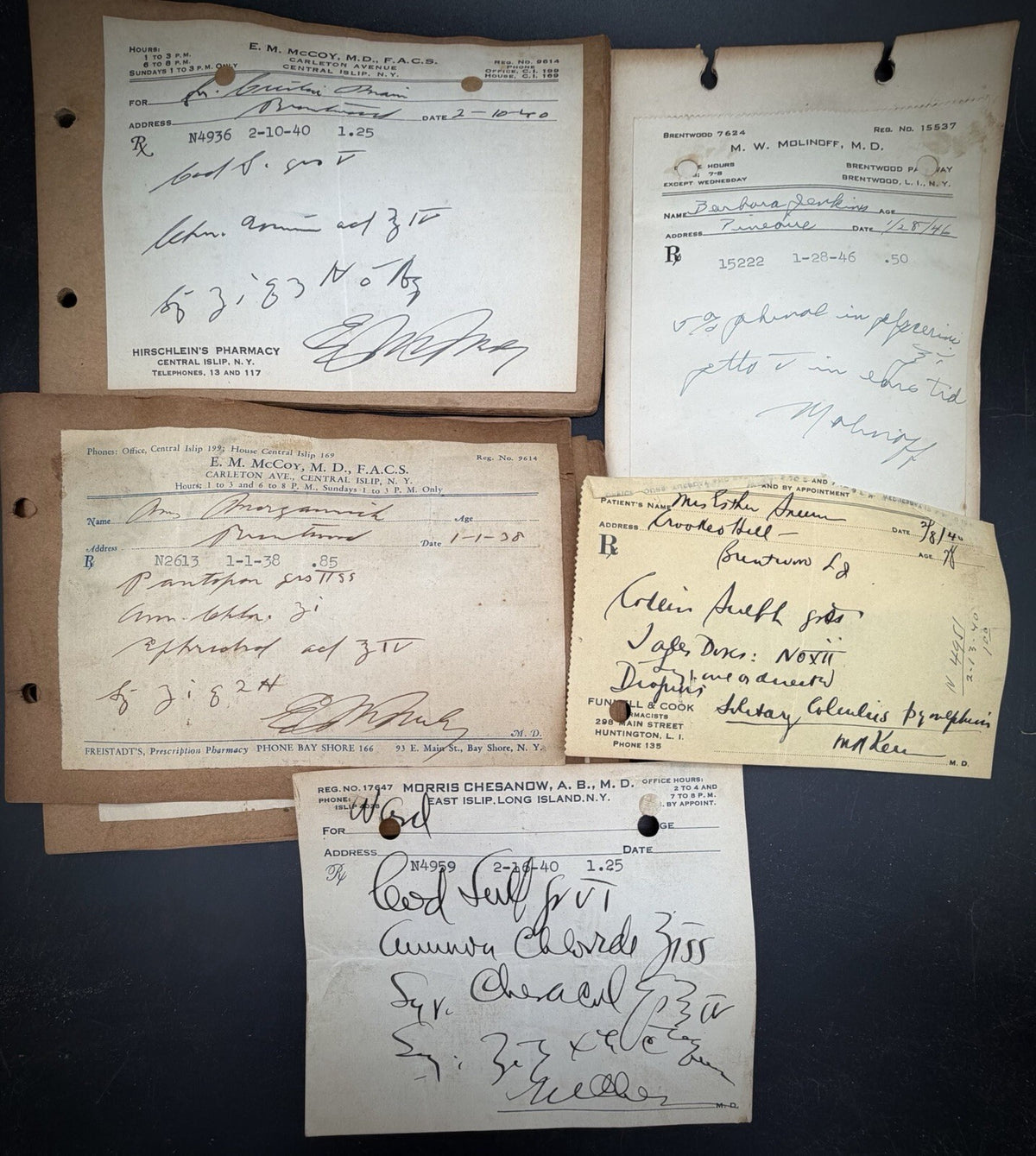 Lot Vintage 1930s-1940s Doctor Prescriptions Long Island NY Medical Ephemera Rx