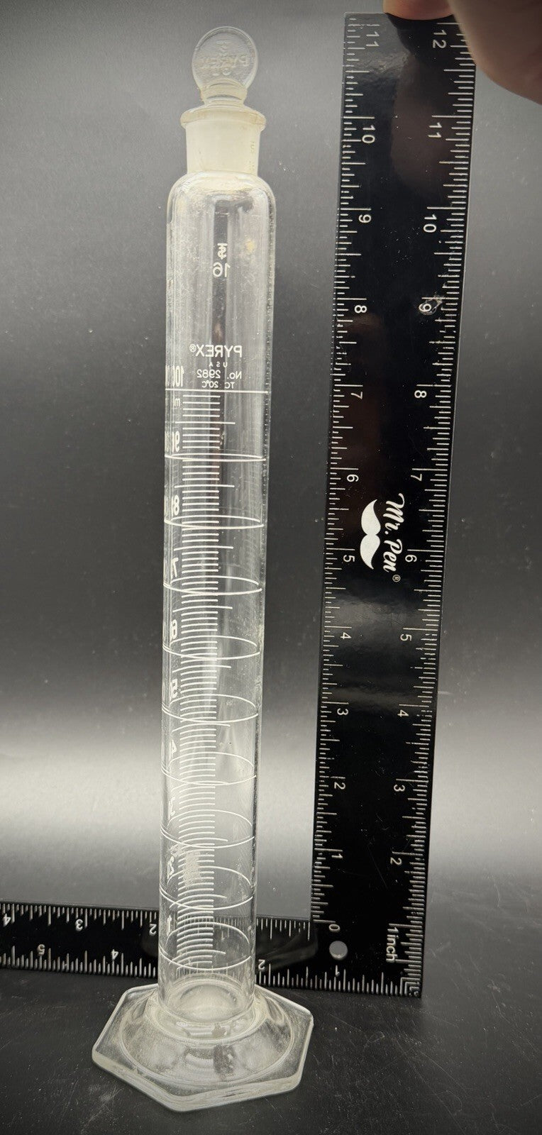 Vintage Pyrex 100ml Graduated Cylinder No. 2982 Glass Stopper Labware USA