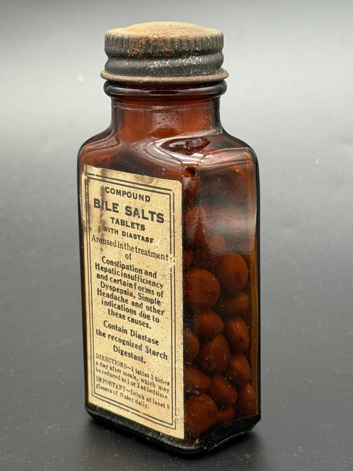 Vintage Brewer & Co Bile Salts Medicine Bottle Amber Glass Worcester Mass