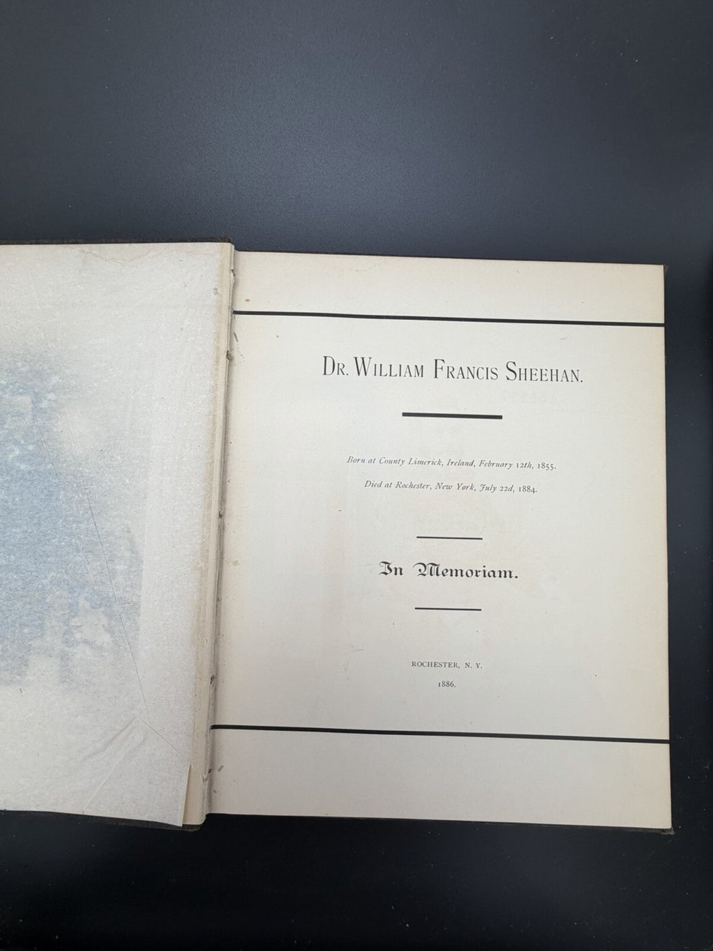 Dr. William Francis Sheehan In Memoriam 1886 Rare Rochester NY Medical Book