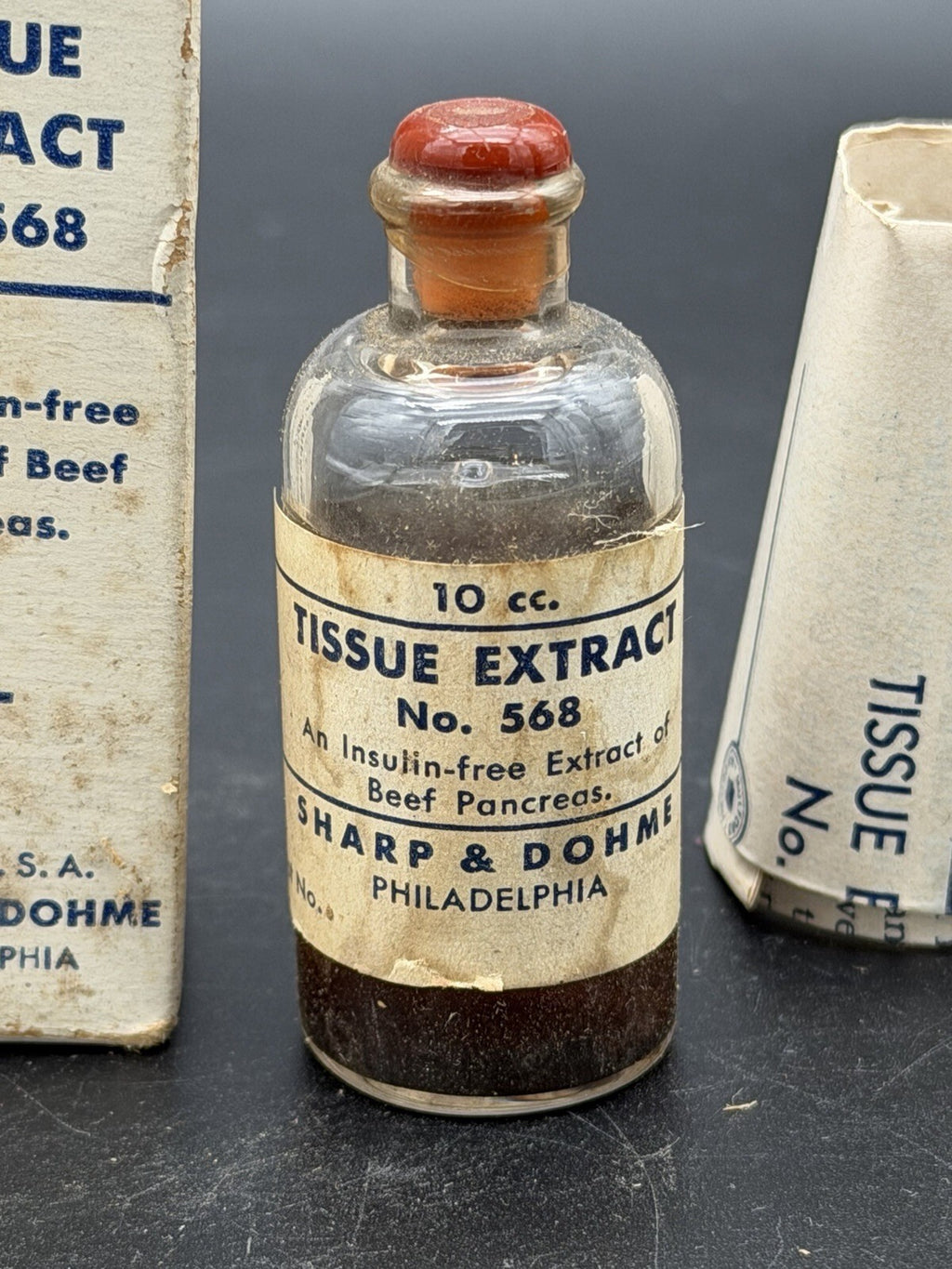 Vintage Sharp and Dohme Tissue Extract No. 568 Medical Bottle & Box 10cc