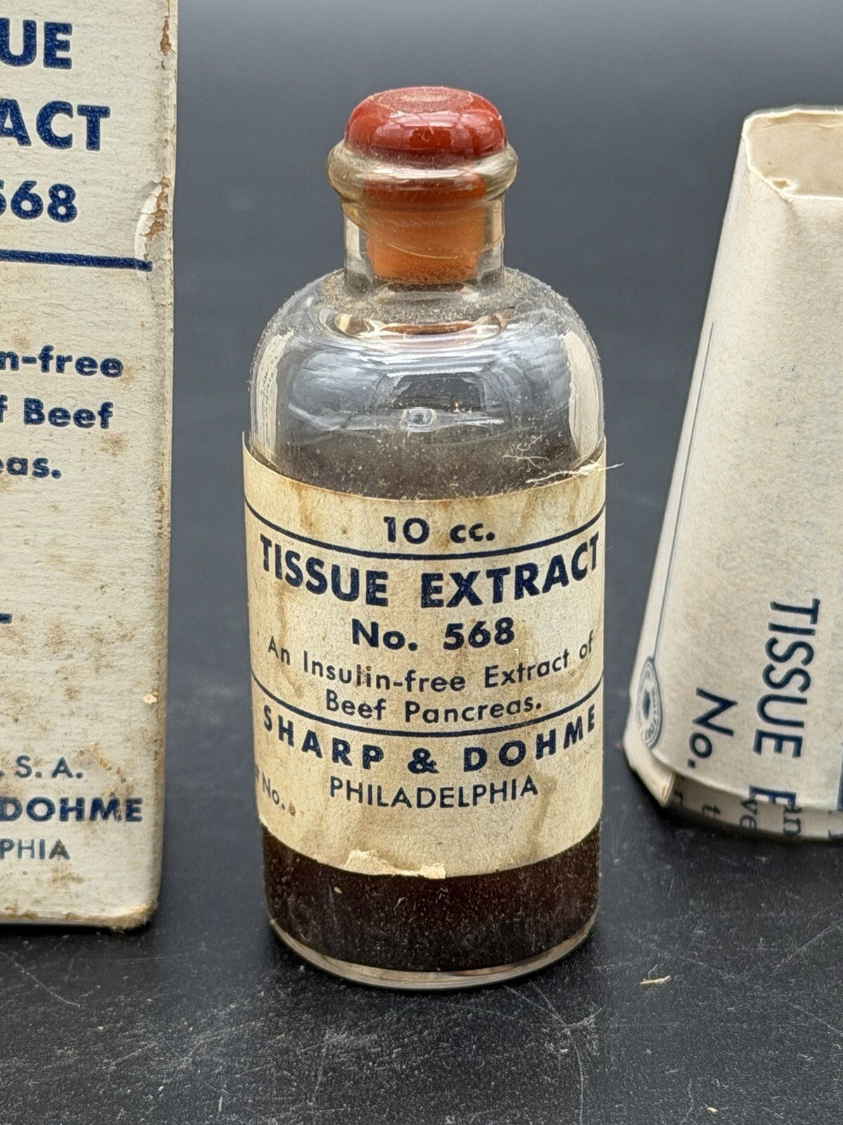 Vintage Sharp and Dohme Tissue Extract No. 568 Medical Bottle & Box 10cc