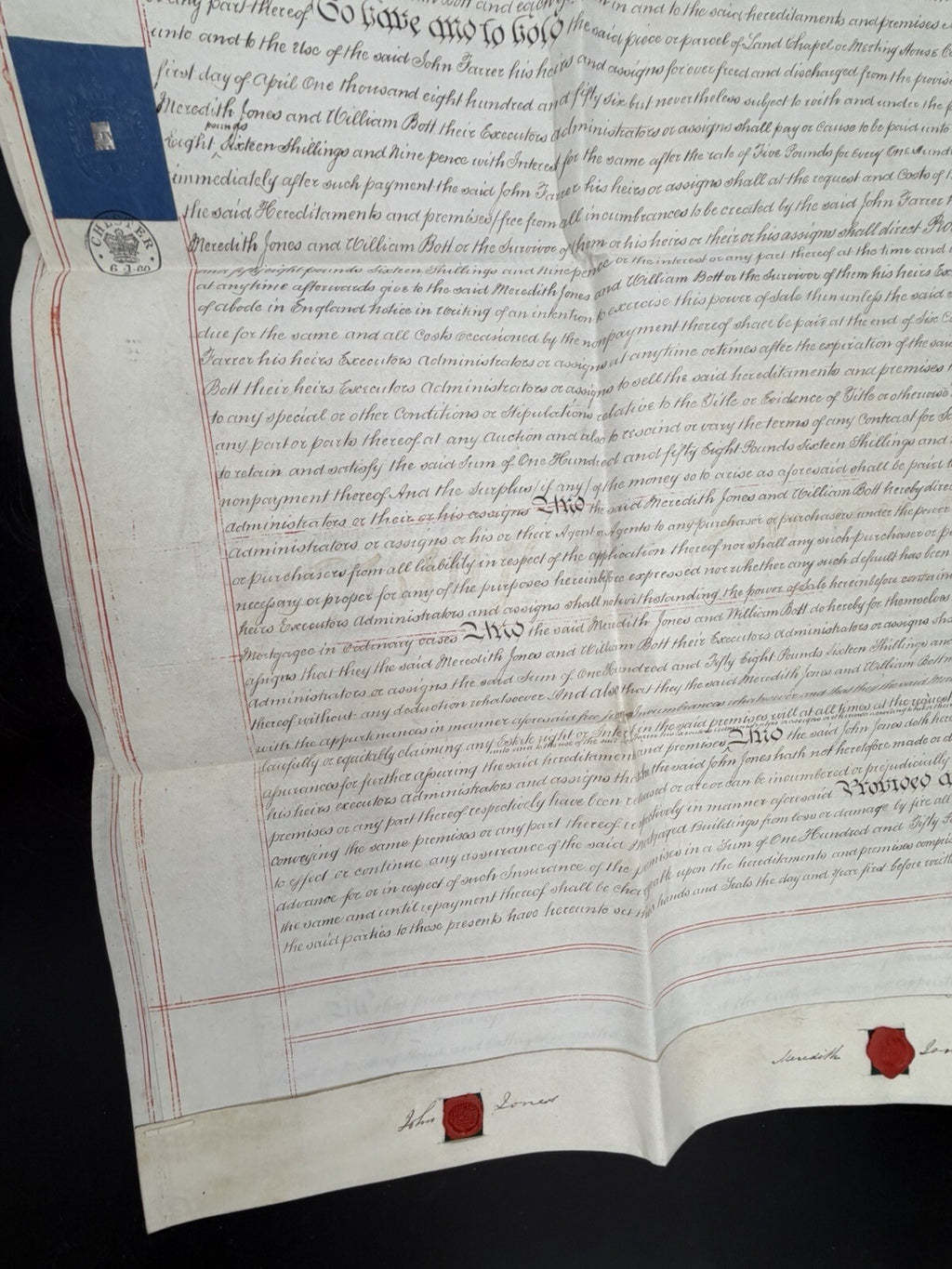 1860 Antique Vellum Mortgage Indenture – Denbighshire, Wales – Legal History