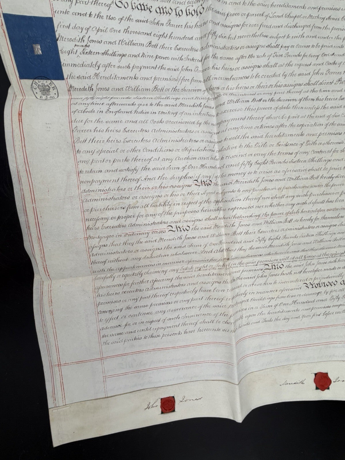1860 Antique Vellum Mortgage Indenture – Denbighshire, Wales – Legal History