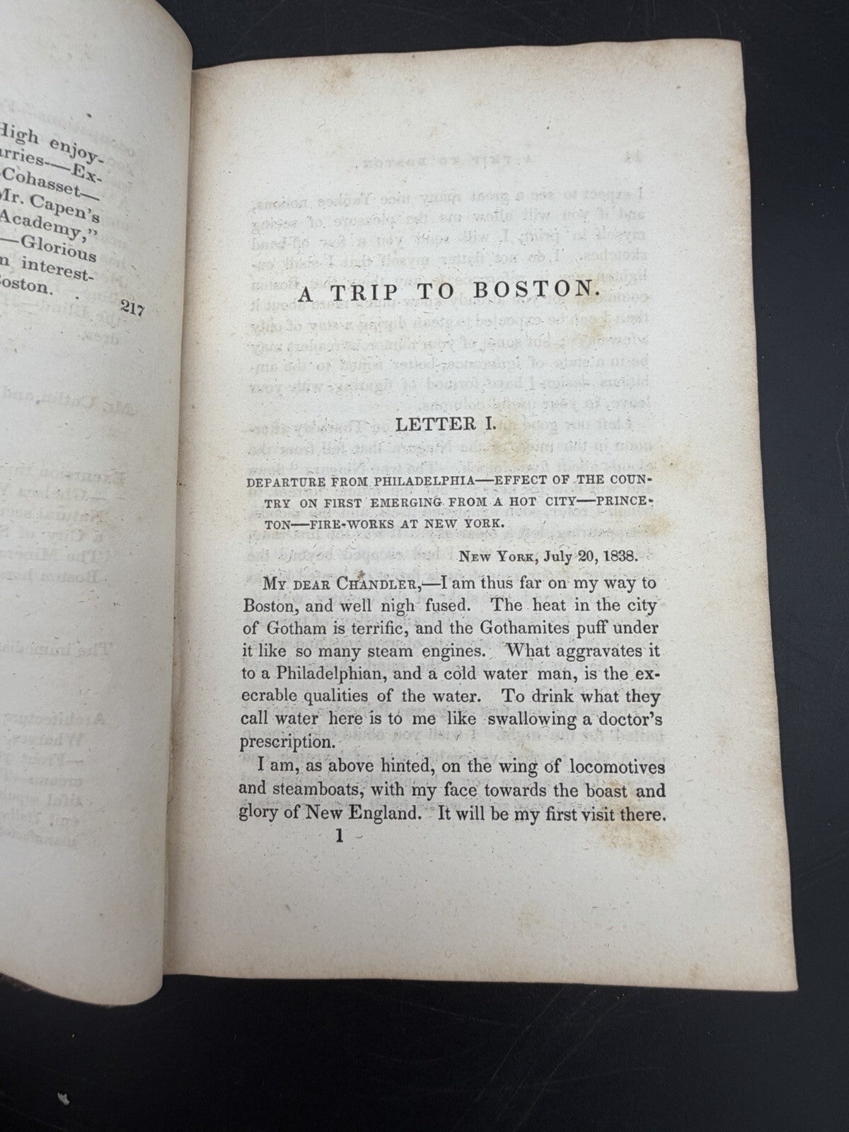 Antique Book, 1838 A Trip to Boston by E. C. Wines First Edition Travel Narrative