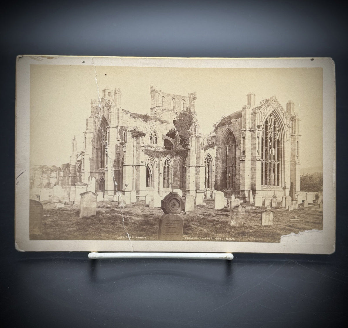 Antique Melrose Abbey Scotland Architectural Photograph 19th Century Print Photo