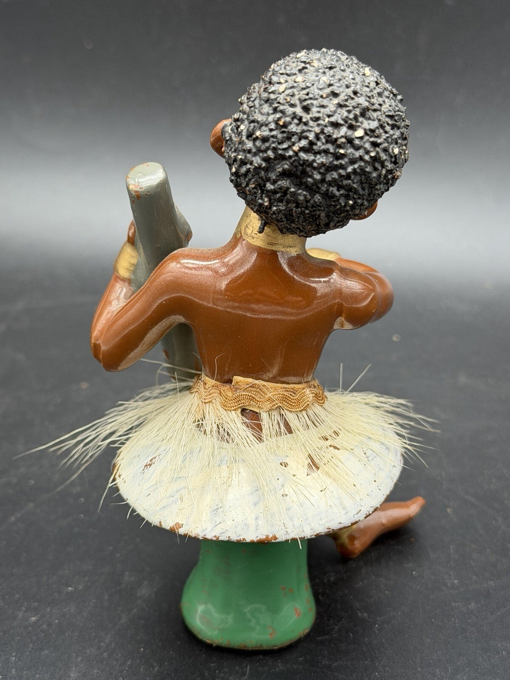 Vintage Mid Century Islander Musician Figurine Grass Skirt Playing Drum Tiki