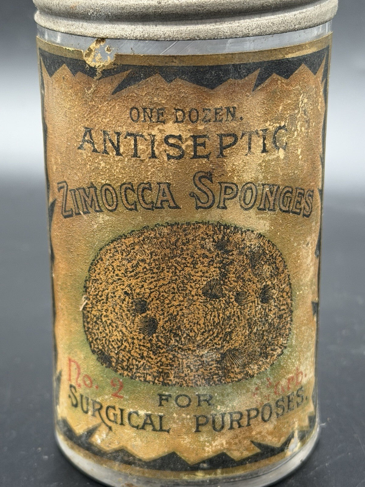 Antique Antiseptic Zimocca Sponges Surgical Medical Jar Display Oddity RARE