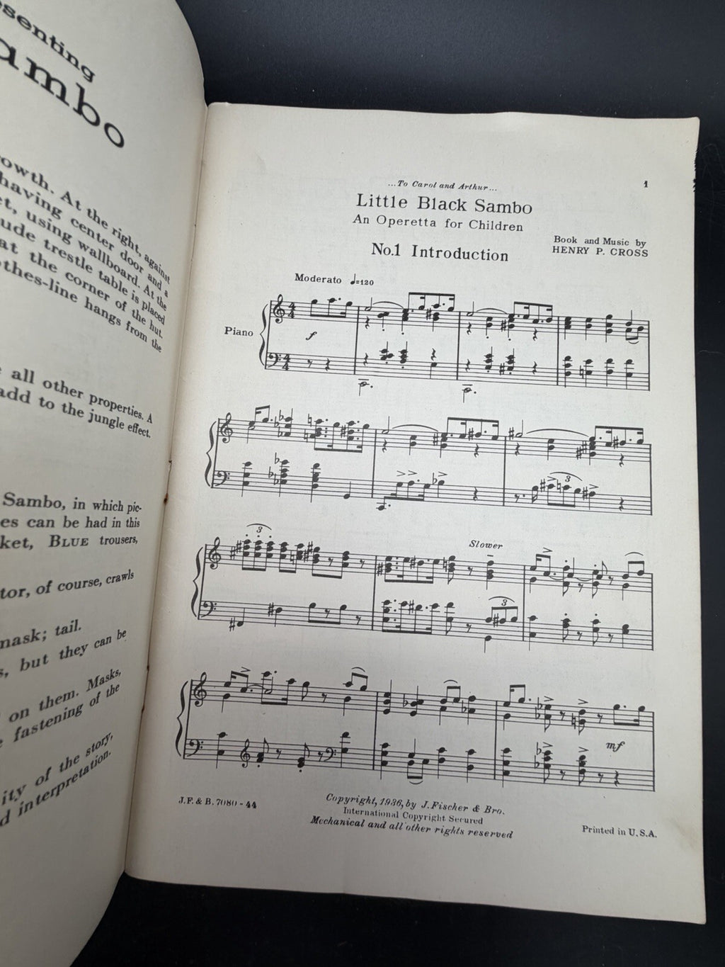Vintage 1936 Little Black Sambo Operetta Children Sheet Music Book Henry P Cross