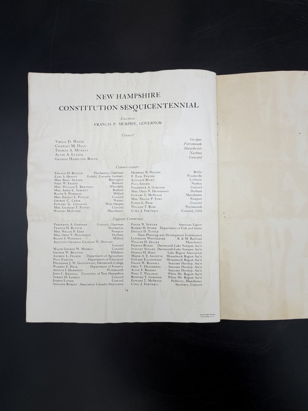 1938 New Hampshire Constitution Sesquicentennial Pageant Program The Ninth State