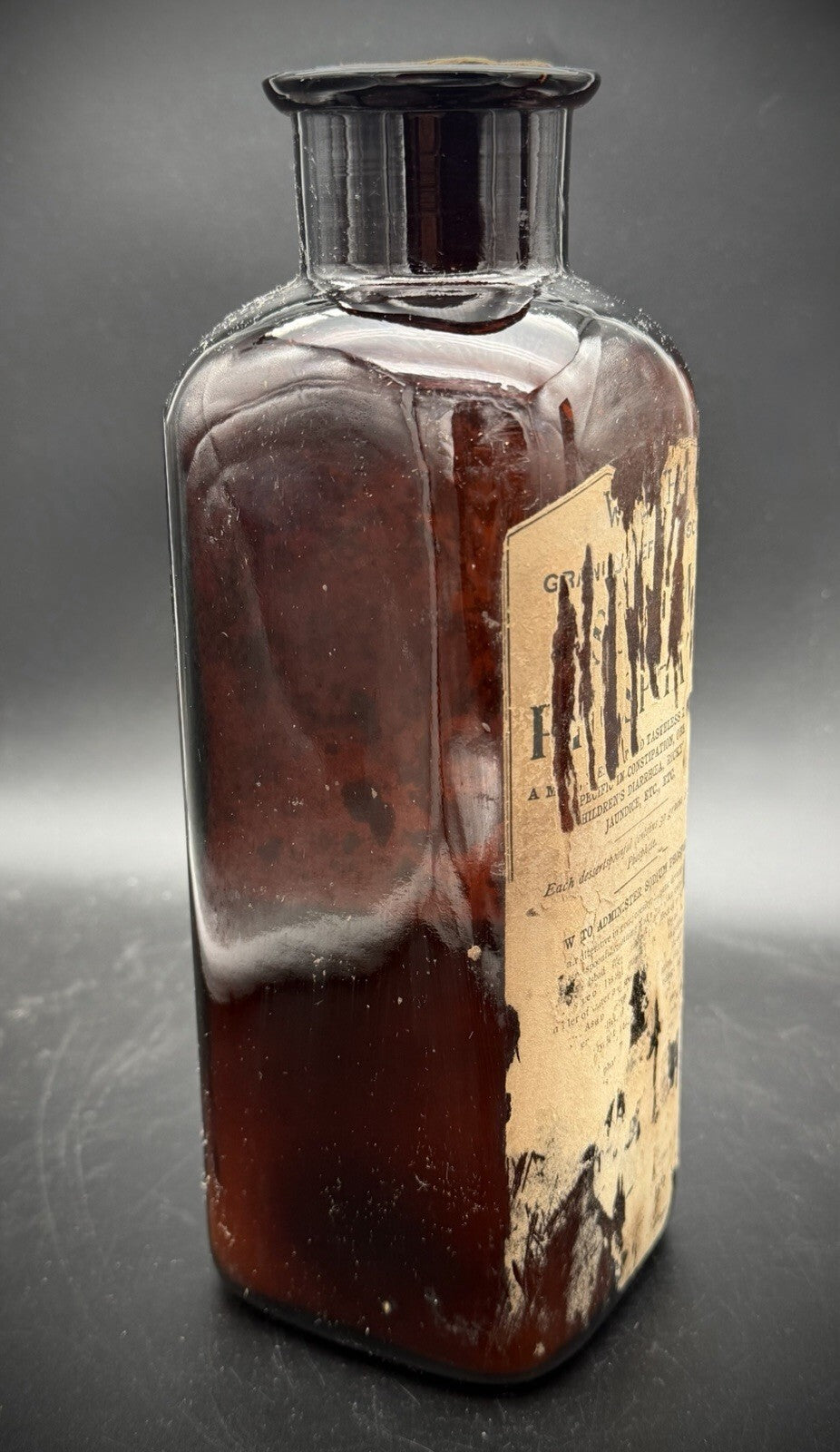 Antique Amber Glass Apothecary Medicine Bottle with Original Cork & Labels