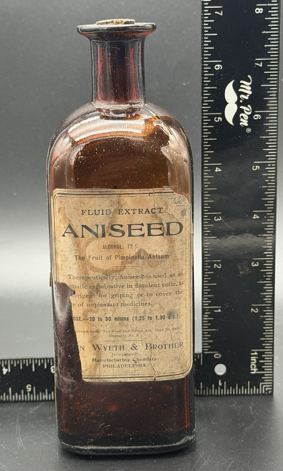 Antique John Wyeth & Brother Fluid Extract Aniseed Apothecary Bottle Medicine